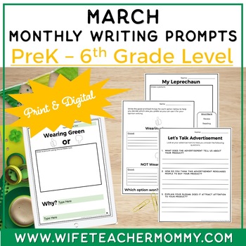 Preview of March Writing Prompts PreK-6th Grades PRINT + GOOGLE MEGA BUNDLE