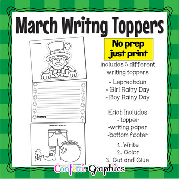 March Writing Toppers St. Patrick's Day, Leprechaun, Spring Rainy Day ...