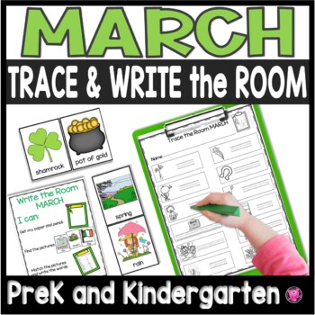 Preview of March Write the Room Kindergarten St Patrick’s Day Writing Center Activities