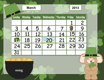 Preview of March calendar for kindergarten