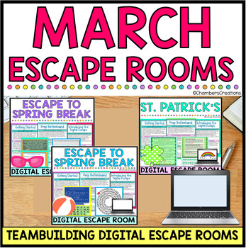 Preview of March Digital Escape Room Bundle Spring Break St. Patrick's Day