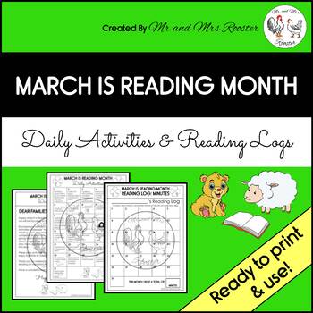 Preview of March is Reading Month Daily Activities Calendar and Reading Logs