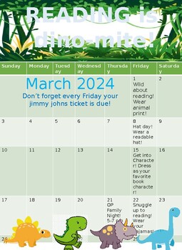 Preview of March is Reading Month Dinosaur Theme editable**