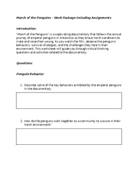 Preview of March of the Penguins (2005) - Worksheet + Bonus follow up activities
