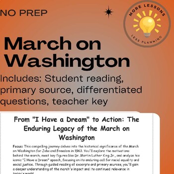 Preview of March on Washington: Civil Rights Reading Comprehension Worksheet
