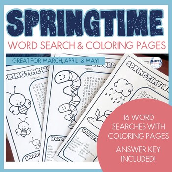 Preview of March and April Word Search Coloring Pages Sheets April Spring Activity Packet