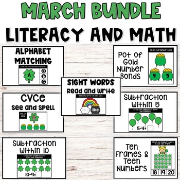 Preview of St. Patrick's Day Math and Literacy Centers | Kinder- 1st Grade March Task Cards