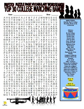 Preview of Marching Band Puzzle Pages (wordsearch / criss-cross grid / answer key)