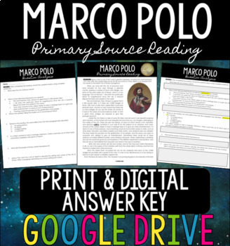 Preview of Marco Polo Primary Source Reading - Reading, Questions, & Teacher Answer Key