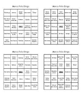 Preview of Marco Polo Silk Road Bingo - (100) Different Cards - Just Print, Cut, & Play!
