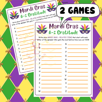 Preview of Mardi Gras A-Z Gratitude Word race game Alphabet ABC activity early finisher 7th