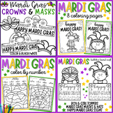 Mardi Gras Activities Bundle-Coloring Pages, Crowns, Bulle