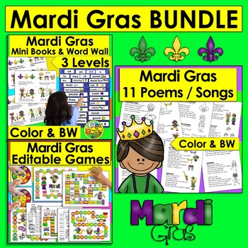 Mardi Gras Activities Bundle for Kindergarten and First Grade