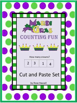 Preview of Mardi Gras Activities Kindergarten Math Review Cut and Paste Worksheets