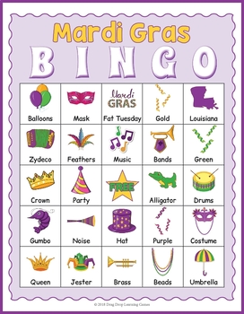 Mardi Gras Bingo 10 cards INSTANT DOWNLOAD