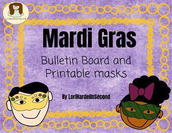 Preview of Mardi Gras Bulletin Board and Mask Printout