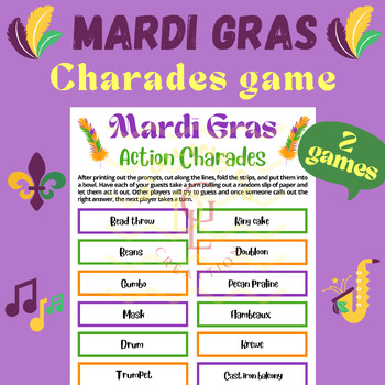 Preview of Mardi Gras Charades game brain breaks Classroom Management Activities primary