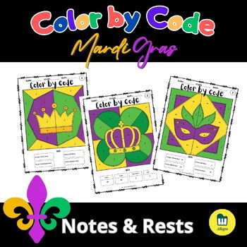Preview of Mardi Gras Color by Code - Notes and Rests