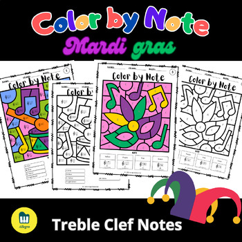 Preview of Mardi Gras Color by Note - Treble Clef Notes