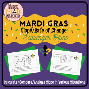 Preview of Mardi Gras Compare/Calculate/Analyze Rate of Change & Slope Scavenger Hunt