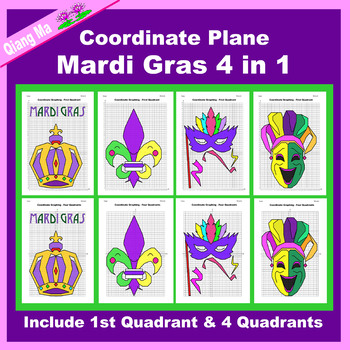 Preview of Mardi Gras Coordinate Plane Graphing Picture: Mardi Gras 4 in 1