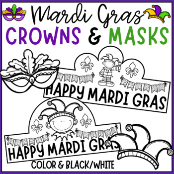 Preview of Mardi Gras Crowns, Hats, and Masks! Color & Black/White Options