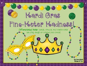 Preview of Mardi Gras Fine-Motor Madness! (crowns, beads and mask mats differenitated)