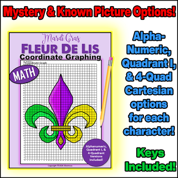 Preview of Mardi Gras Fleur De Lis Coordinate Graph Mystery Picture! Ordered Pairs Fun