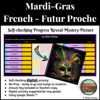 Preview of Mardi-Gras French Verbs Futur Proche Review Digital Activity Mystery Picture