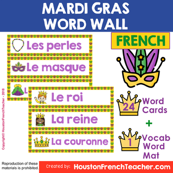 Preview of Mardi Gras French Word Wall French Mardi Gras en francais Mur de mots + Word Mat