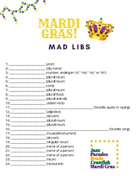 Mardi Gras Mad Libs by Amy Pat | TPT