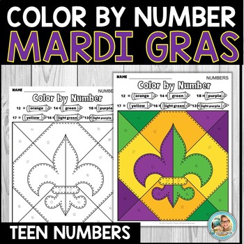 Preview of Mardi Gras Math Color by Teen Number | Kindergarten | First Grade