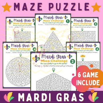 Preview of Mardi Gras Maze logic puzzle Math literacy Game brain break Activity middle 7th