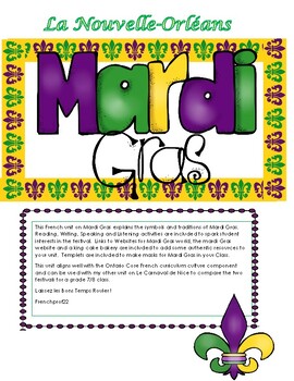 Preview of Mardi Gras Nouvelle-Orleans Ontario Core French Activities