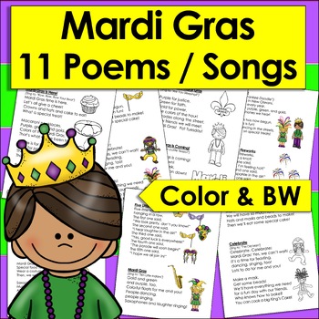 Mardi Gras Activities: Poems / Songs - Shared Reading & Fluency - Color & BW