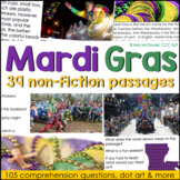 Mardi Gras Reading Comprehension | 39 Non-fiction Passages & 105 Questions