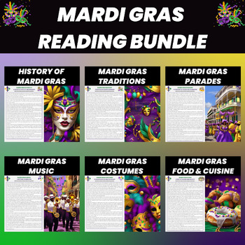 Preview of Mardi Gras Reading Comprehension Worksheets Bundle | Fat Shrove Tuesday