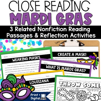 Preview of Mardi Gras Reading Passages Wearing Masks Coloring Page Activities February