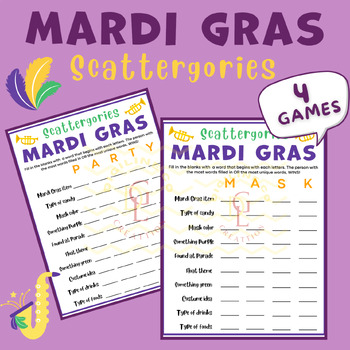 Preview of Mardi Gras Scattergories game Puzzle riddles sight word middle high school 7th