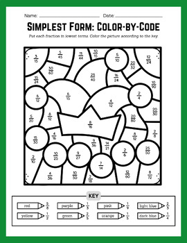 Mardi Gras Themed Math: Color by Code Fractions Simplest Form | TPT