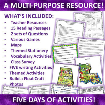 Mardi Gras Unit History, Tradition and Culture Activities Bundle