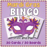 Mardi Gras Vocabulary BINGO & Memory Matching Card Game