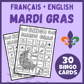 Preview of Mardi Gras bingo game craft FRENCH Le mardi center icebreaker activities primary
