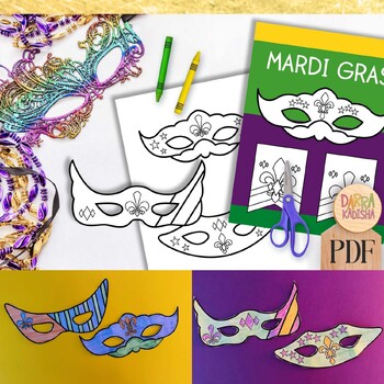 Preview of Mardi Gras craft activities for February - DIY party masks and banners coloring