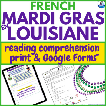 Preview of Mardi gras in French Cultural Reading Comprehension Printable & Google Forms™