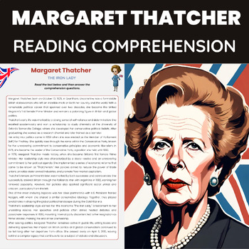 Preview of Margaret Thatcher Biography Reading Comprehension | UK Politics and Conservatism