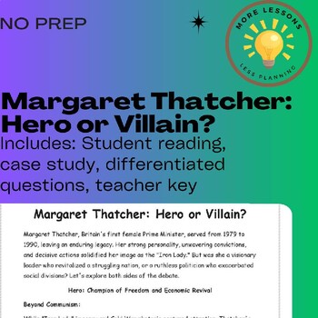 Preview of Margaret Thatcher- Hero or Villain? A Cold War Reading Comprehension Worksheet