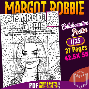 Preview of Margot Robbie Collaborative Poster Coloring Craft: Celebrating Women in Film!