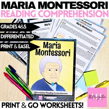 Preview of Maria Montessori Biography Reading Comprehension Worksheets