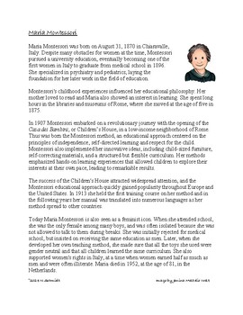 Preview of Maria Montessori Biography (Women's History Month)